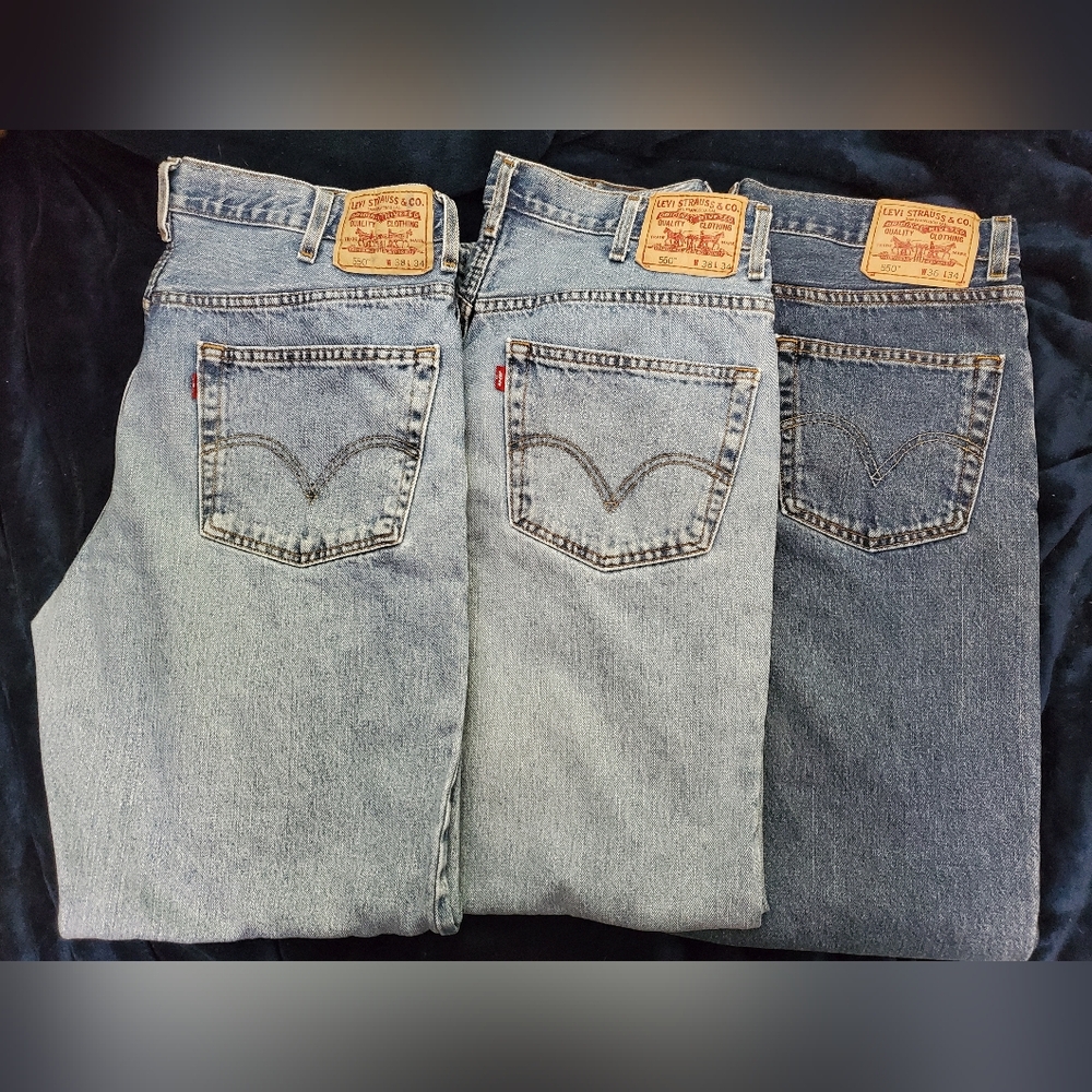 3 pair Levi's Men's 550 Relaxed Fit Tapered Leg 38 x 34